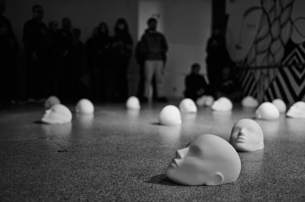 Sculptures laying on the ground