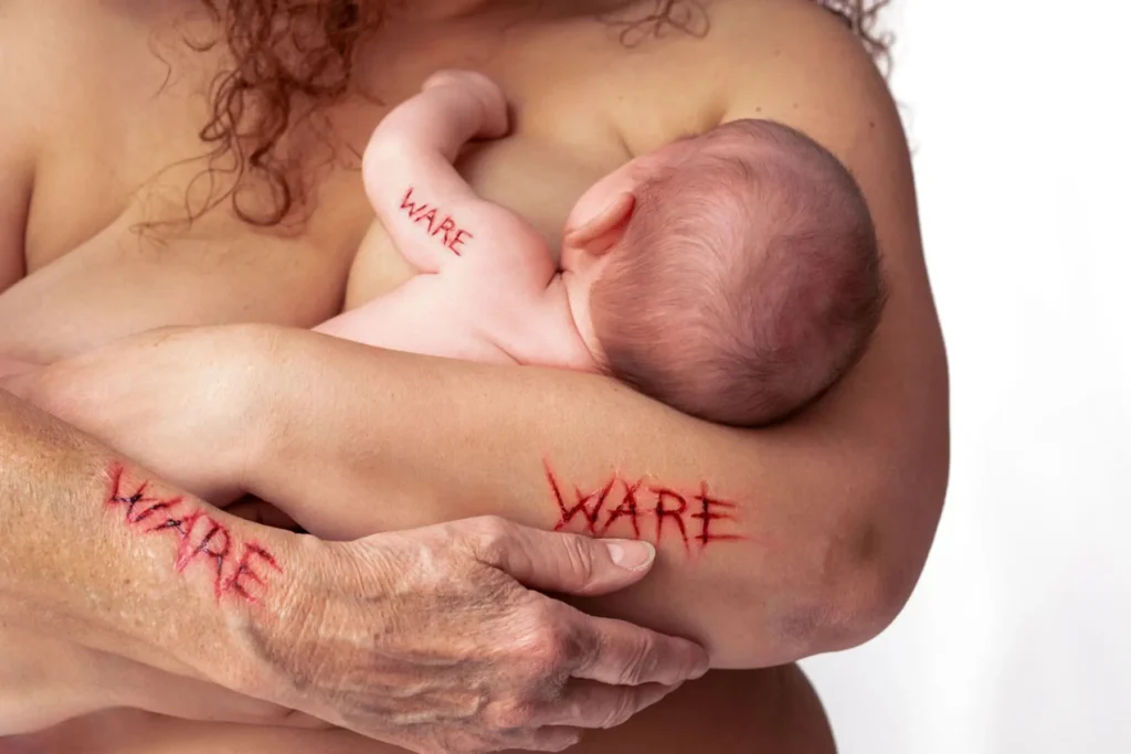 Three generations of women, grandmother and mother holding (grand)daughter