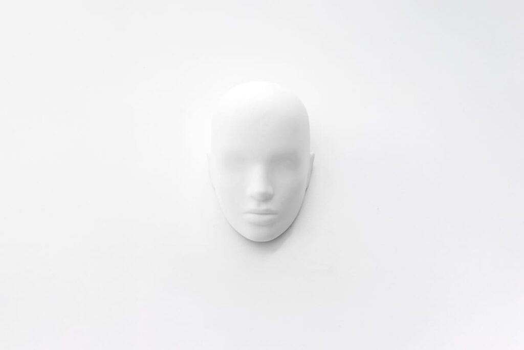 View from above on one sculpture, looking like a female head, from the project "Femicide" of the Visual Artist Irena Pejčić.