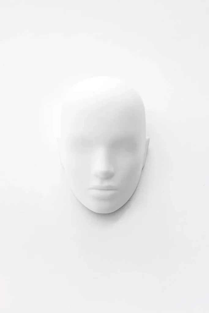 View from above on one sculpture, looking like a female head, from the project "Femicide" of the Visual Artist Irena Pejčić.