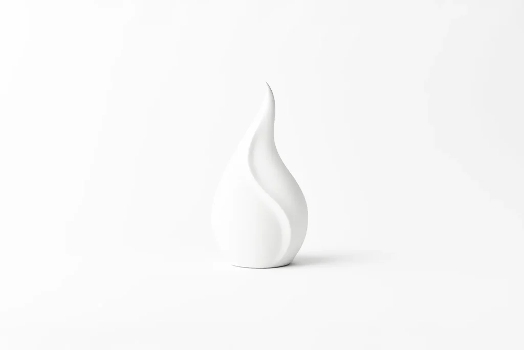 White sculpture made of plaster, form like a drop or flame