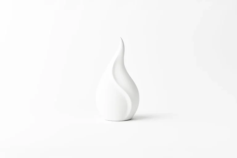 White sculpture made of plaster, form like a drop or flame